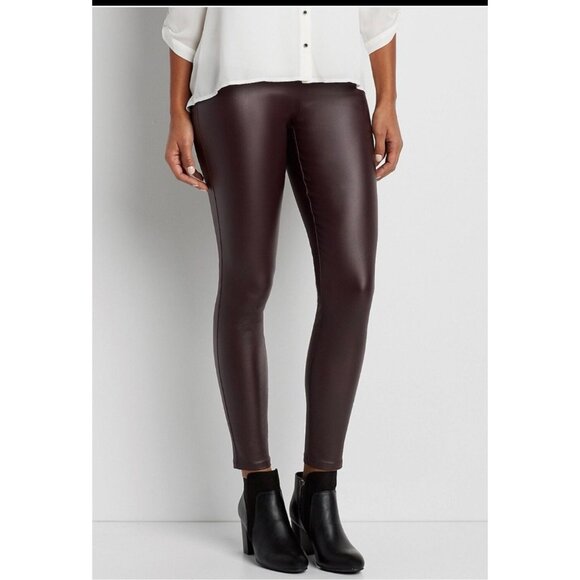 NWT Maurice’s Plus Size Perfect Brown Faux Leather Skinny High Rise Pant Size 14 - Picture 1 of 10